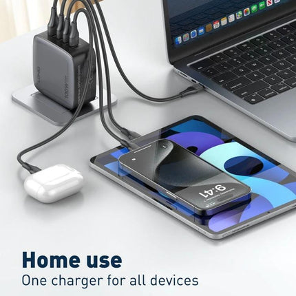 LDNIO Charger for Daily Device Powering at Home and Travel shown charging laptop tablet smartphone and earbuds simultaneously