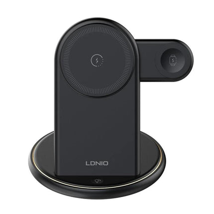LDNIO Charger Stand for Daily Device Charging at Home showing wireless phone, earbuds and watch charging on a magnetic multi-device dock