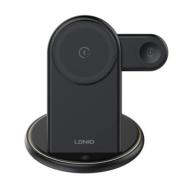 LDNIO Charger Stand for Daily Device Charging at Home showing wireless phone, earbuds and watch charging on a magnetic multi-device dock