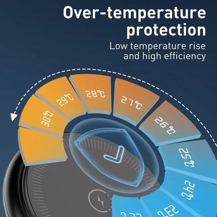 LDNIO Charger Stand for Daily Device Charging at Home showing over-temperature protection graphic with temperature range and magnetic charging