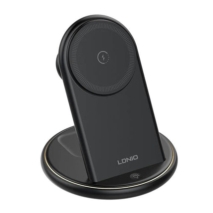 LDNIO Charger Stand for Daily Device Charging at Home - black magnetic wireless stand charging phone, earbuds, smartwatch neatly
