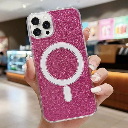 Clear Glitter Acrylic Case for iPhone Daily Protection - pink glitter MagSafe-ready acrylic case with TPU bumper, slim everyday protection against scratches and minor impacts