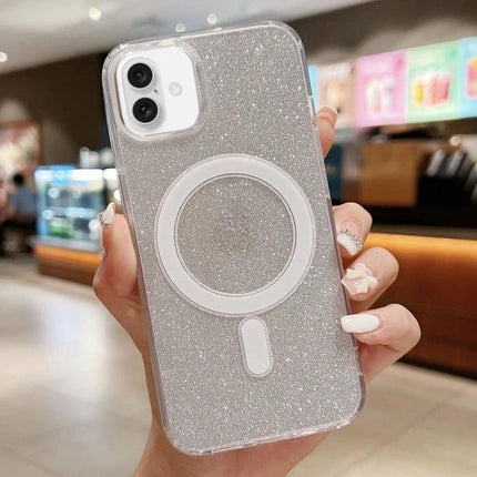 Clear Glitter Acrylic Case for iPhone Daily Protection - clear glitter MagSafe-compatible acrylic case with TPU bumper, everyday scratch and dust protection