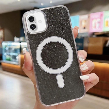 Clear Glitter Acrylic Case for iPhone Daily Protection in black glitter finish with MagSafe ring, clear acrylic shell and TPU bumper