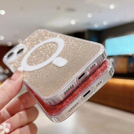 Clear Glitter Acrylic Case for iPhone Daily Protection shimmering MagSafe-ready acrylic case with TPU bumper, clear glitter finish, slim everyday protection