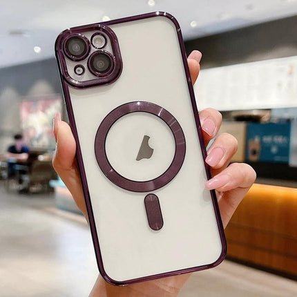 MagSafe iPhone Case for Everyday Protection - slim flexible TPU MagSafe case in white with purple trim shown on iPhone, pocket-friendly everyday protection