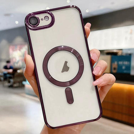Phone Case For Everyday Protection Slim Durable Cover With Easy Access To All Buttons — slim white TPU MagSafe-compatible iPhone 17 case with purple trim