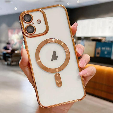 Protective iPhone Case for Everyday Use and Travel - slim white TPU case with rose gold MagSafe ring and camera protection