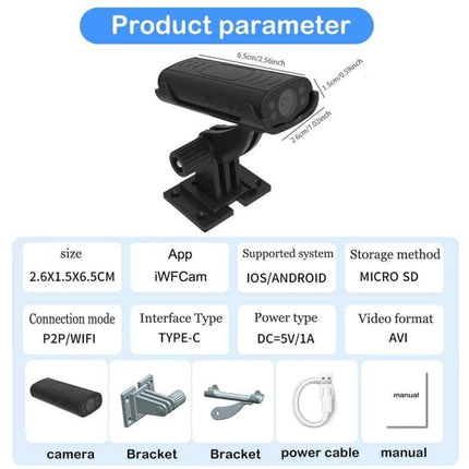 W2 Compact Wireless Smart Camera for Home Security ultra-compact camera on adjustable bracket with Type-C cable and micro SD storage