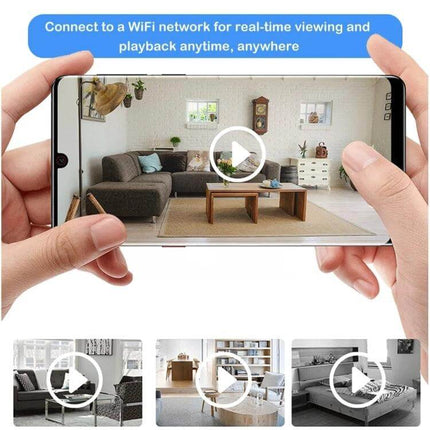 W2 Compact Wireless Smart Camera for Home Security monitoring living room remotely via smartphone app, real-time viewing and motion alerts