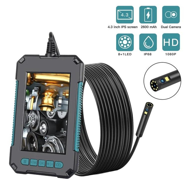 Waterproof Digital Endoscope for Home and DIY Inspections - 8mm waterproof lens with adjustable LED, 4.3-inch display for plumbing and automotive inspections