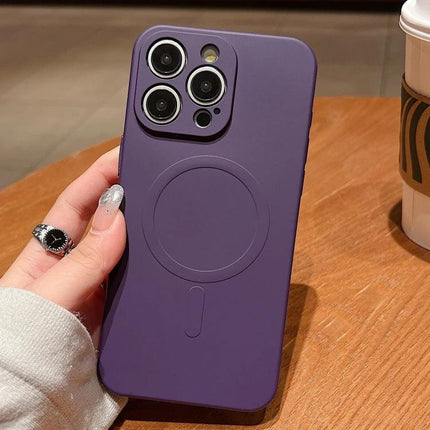 Silicone Phone Case for Everyday Protection - slim purple liquid silicone iPhone 16 Pro case with MagSafe circle, grippable daily protection