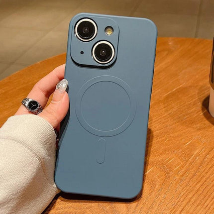 iPhone Silicone Magnetic Case For Everyday Protection And Easy Daily Handling On The Go - blue liquid silicone back with magnetic ring, slim protective fit