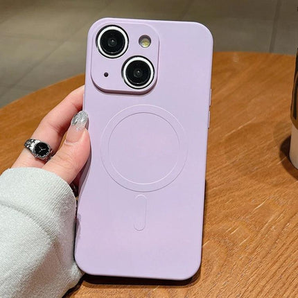 Liquid Silicone Phone Case For Everyday Protection - lavender soft grippy shock-absorbing smartphone cover shown on handheld phone
