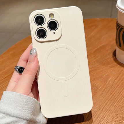 iPhone Silicone Case for Everyday Use — slim white MagSafe-compatible silicone protective case showing tactile grip and precise cutouts