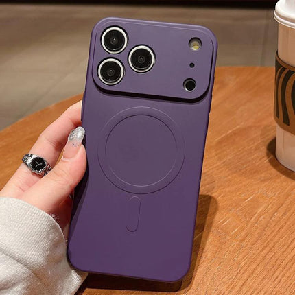 Silicone Phone Case for Everyday iPhone Protection — slim purple liquid silicone case with MagSafe ring, precise cutouts and grippy finish