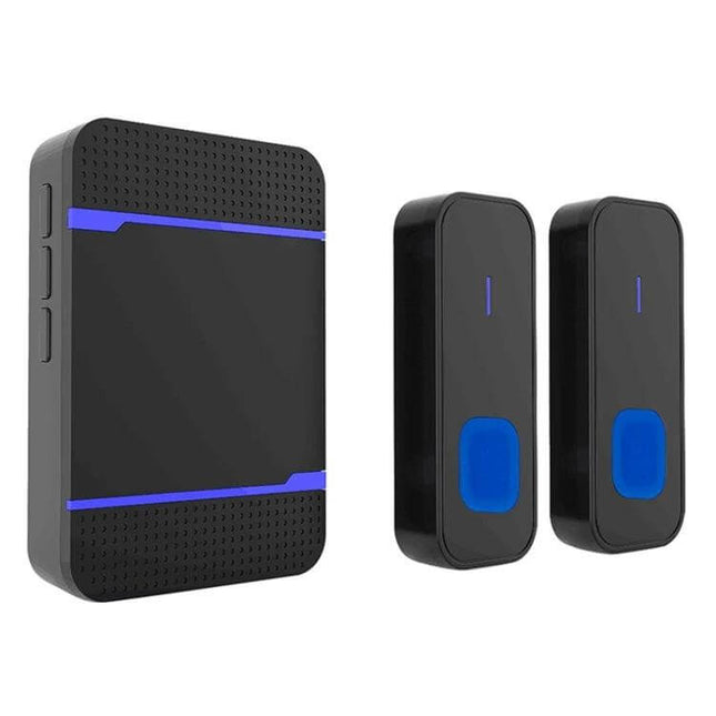Reliable Waterproof Wireless Doorbell with Dual Transmitters for Home Use - black receiver and two blue-button transmitters