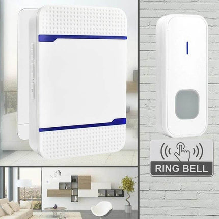 Reliable Waterproof Wireless Doorbell with Dual Transmitters for Home Use shown mounted and tabletop with blue accents, waterproof wireless doorbell set
