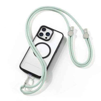 DUX DUCIS Adjustable Crossbody Neck Phone Lanyard for Hands-Free Use mint green rope lanyard shown with phone case, adjustable length, secure clip