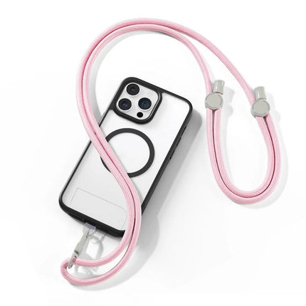 DUX DUCIS Adjustable Crossbody Neck Phone Lanyard for Hands-Free Use - pink lanyard with phone secured around neck