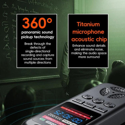 Essential Voice Recorder for Daily Notes and Meetings - compact 360° panoramic sound pickup with titanium microphone acoustic chip for clear meeting and lecture recording