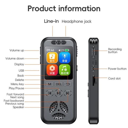 Essential Voice Recorder for Daily Notes and Meetings compact handheld recorder with color display, buttons, speaker and headphone jack, meeting use