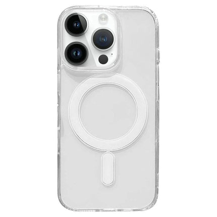Essential Clear iPhone Case for Everyday Use showing transparent TPU shell with MagSafe ring, camera cutouts, and full port/button access