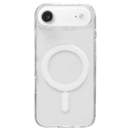 Essential Clear iPhone Case for Everyday Use showing transparent TPU shell with MagSafe ring, camera cutout and button access