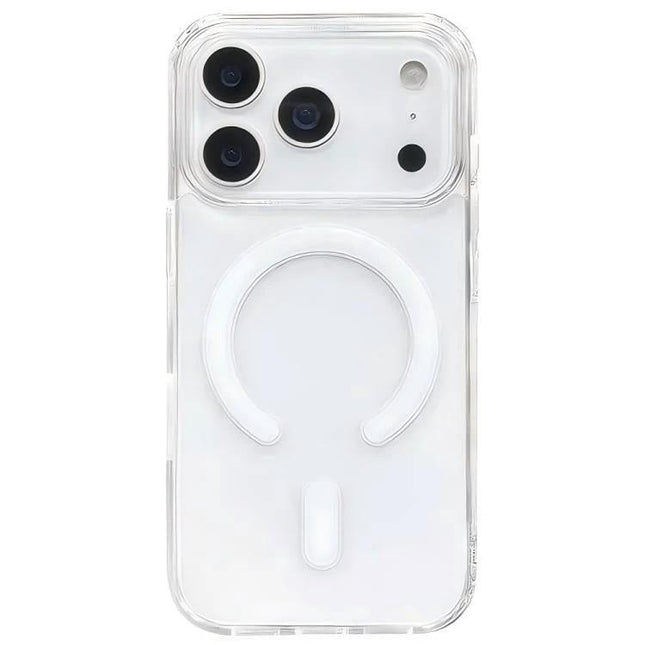 Essential Clear iPhone Case for Everyday Use showing transparent TPU shell, camera cutouts and MagSafe ring for daily protection