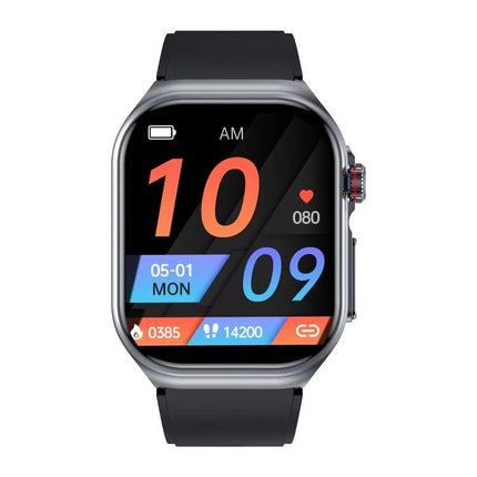 A versatile smart watch for everyday health tracking and routines shown with heart rate, steps, and sleep metrics on a modern rectangular display