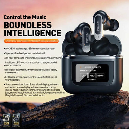 WK Beluga Wireless Earbuds With Color Screen For Commutes And Calls, ANC earbuds with LCD display for commuting