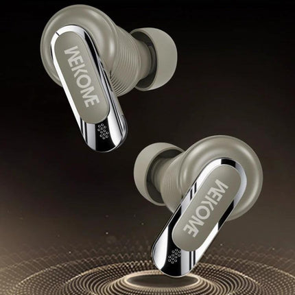 WK Beluga Wireless Earbuds With Color Screen For Commutes And Calls shown in beige true wireless earbuds with LCD display