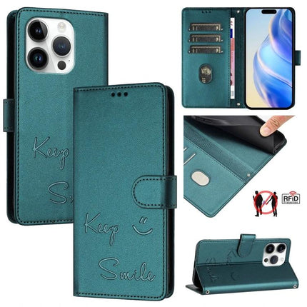 Smile Leather Case for Everyday Phone and Card Storage, Conveniently Stows Up to Three Cards teal wallet phone case with RFID blocking, kickstand and 3-card sleeve