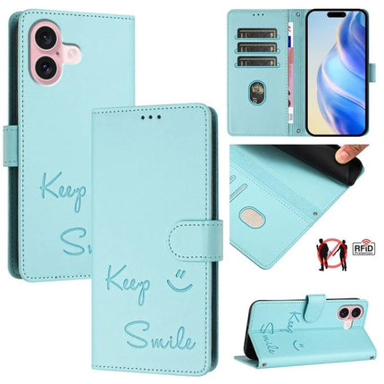 Smile Leather Card-Holder Phone Case For Everyday Card Organization in light blue wallet style with three card slots, cash pocket and RFID blocking