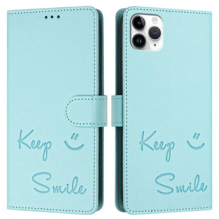 Smile Leather Case for Daily Phone and Card Storage in light blue PU leather wallet with card slots and magnetic closure
