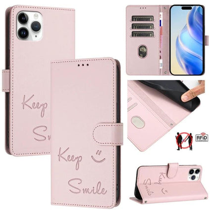 Smile Leather Case for Daily Phone and Card Storage in pink PU leather wallet with card slots and magnetic closure