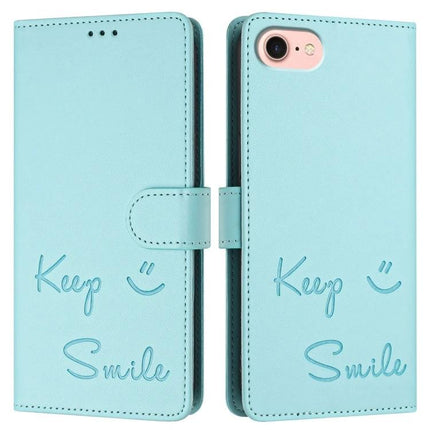 Smile Leather Case for Everyday Phone and Card Storage, Conveniently Stows Up to Three Cards - aqua folio wallet with card sleeve, RFID blocking, kickstand