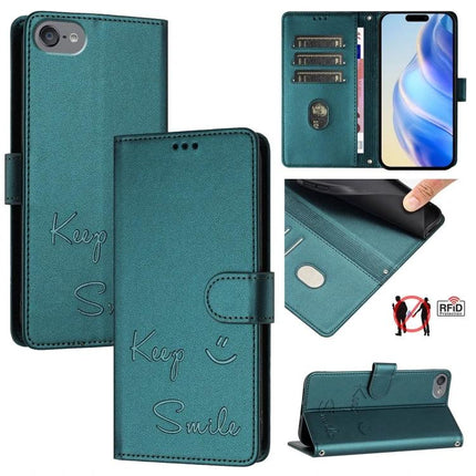 Smile Leather Case for Daily Phone and Card Storage - teal PU leather wallet case with card slots, cash pocket, RFID protection and kickstand