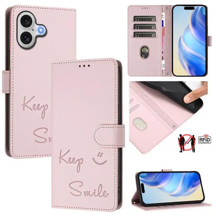 Smile Embossing Leather Case For Card And Cash Storage