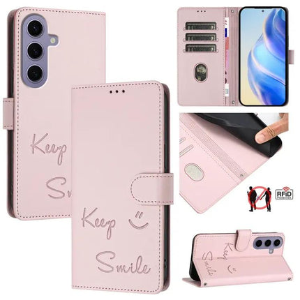 Smile Embossed Leather Card Wallet Case for Everyday Phone and Cards