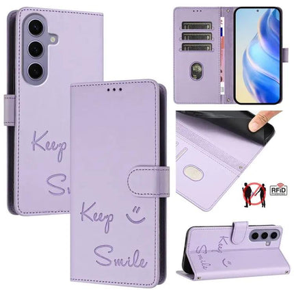 Smile Embossed Leather Card Wallet Case for Everyday Phone and Cards