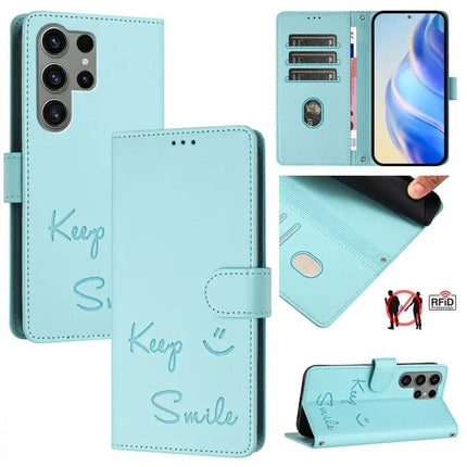 Smile Embossed Leather Card Wallet Case for Everyday Phone and Cards