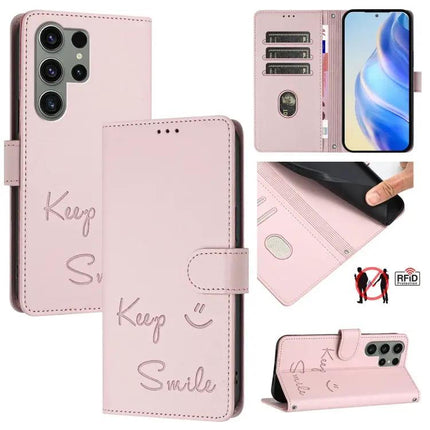 Smile Embossed Leather Card Wallet Case for Everyday Phone and Cards