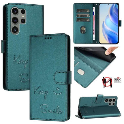Smile Embossed Leather Card Wallet Case for Everyday Phone and Cards