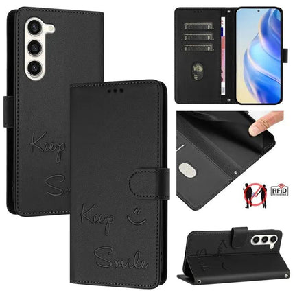 Smile Embossed Leather Card Wallet Case for Everyday Phone and Cards