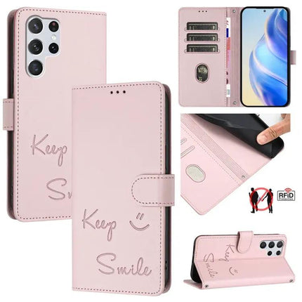 Smile Embossing Leather Phone And Card Case For Everyday Errands And Travel Essentials