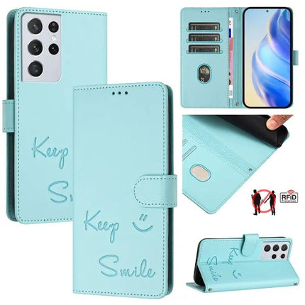 Smile Embossed RFID Leather Wallet Phone Case With 3 Card Slots