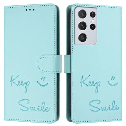Smile Embossed RFID Leather Wallet Phone Case With 3 Card Slots