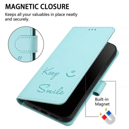 Smile Embossing Leather Phone Case With Card Holder For Everyday Carry On The Go