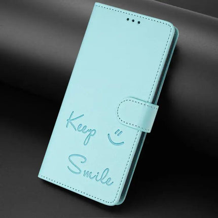Smile Embossing Leather Phone Case With Card Holder For Everyday Carry On The Go